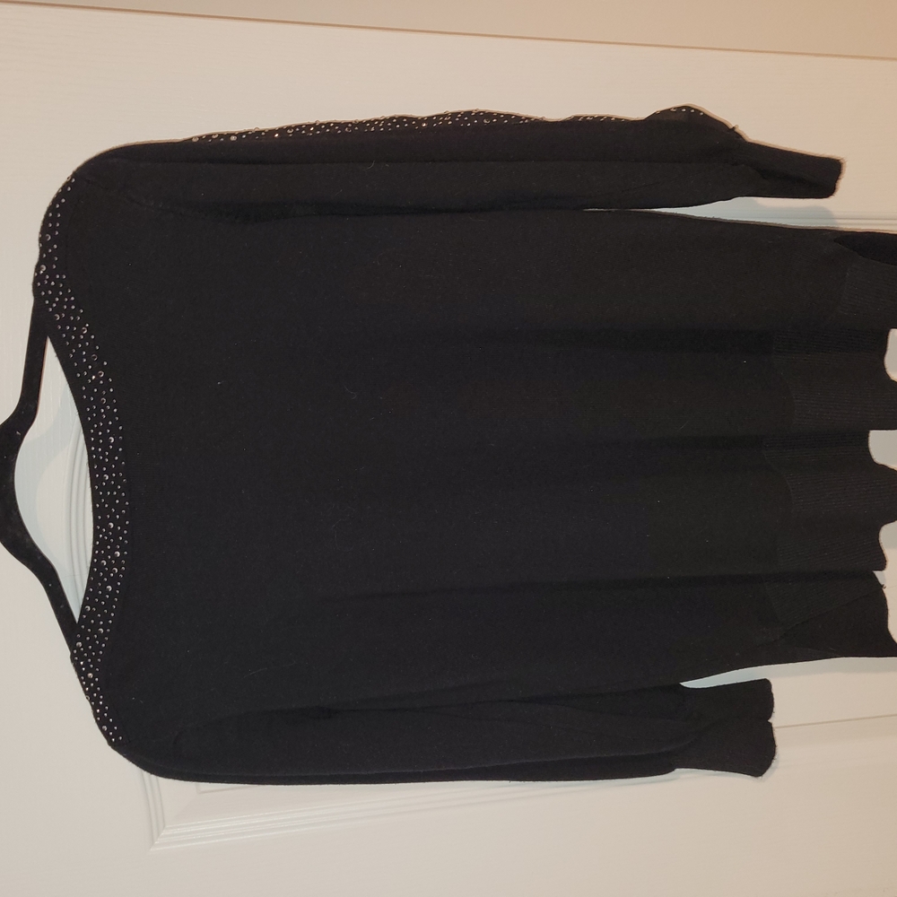 Elegant Black Sweater with Embellished Neckline